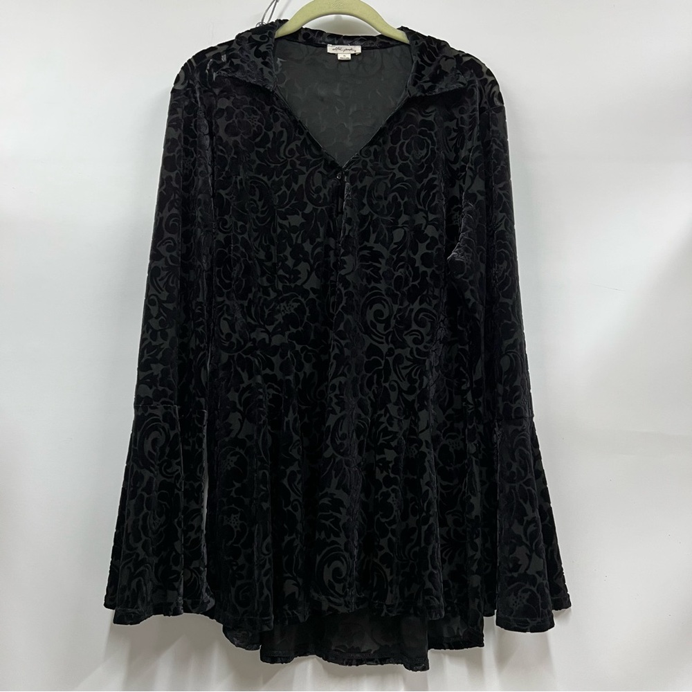 Ultra Pink Women’s Sz XL velvet burnout tunic blouse Whimsigoth Bohemian Hippie